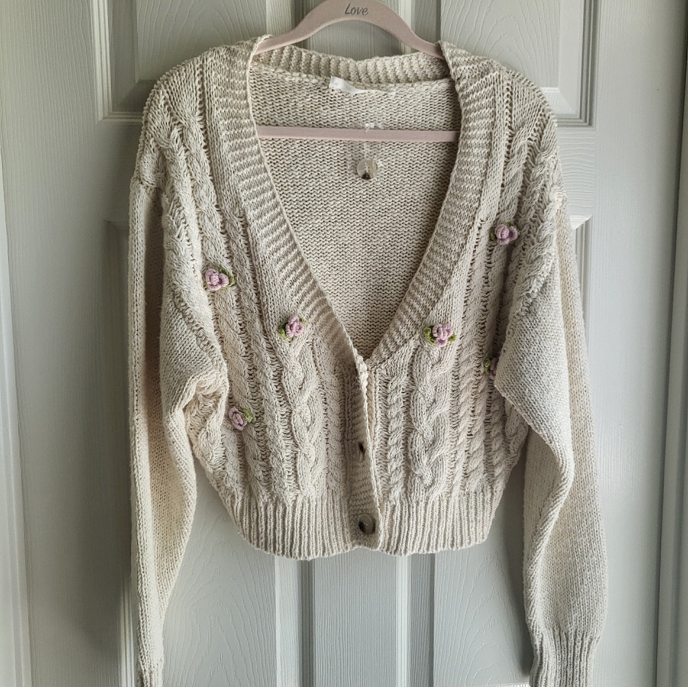 Boho Style Ivory Kable Knit Cardigan NWOT Sz S